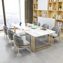 Light Extravagant Minimalist Desk Marble Strip Conference Long Table Modern Negotiate Table And Chairs Combine Reception Guests Table