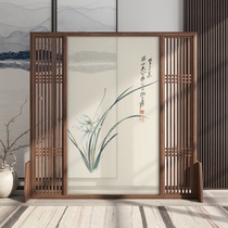 New Chinese screen partition living room office door cover modern simple Zen mobile solid wood seat screen orchid