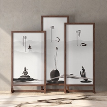 New Chinese style screen partition Living room entrance Simple modern fabric Zen Buddhist hall decoration Wooden seat screen mobile