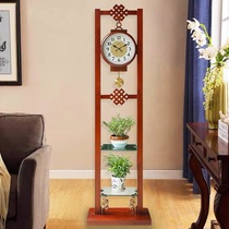 New Chinese style solid wood silent floor clock Living room luxury atmosphere decoration Retro ornaments vertical large clock pendulum clock