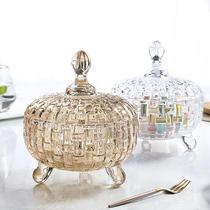 European-style large colored glass candy jar with lid Large Capacity Storage Jar Ornaments decorative storage box transparent glass