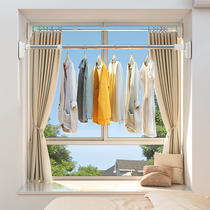  Punch-free telescopic clothes drying rod Small apartment balcony indoor bedroom curtain clothes drying artifact Clothes drying quilt rack