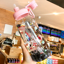 Glass straw cup Drop-proof heat-resistant girl heart cute straw cup Portable large capacity 1000ml handy cup