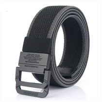 Mens elastic elastic canvas belt belt young trendy casual pants with non-porous black double ring buckle belt summer