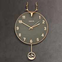 Nordic simple Creative mute wall clock living room modern Wall watch deer head swing clock fashion light luxury quartz clock