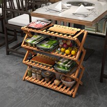 Hot Pot restaurant vegetable rack solid wood vegetable shelf kitchen shelf multi-storey grill hotel shelf special bamboo