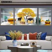 Decorative painting hanging painting sofa elk bedroom Nordic Crystal porcelain triple light luxury painting background painting
