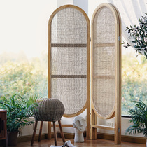 Japanese lattice screen Solid wood partition Light luxury Nordic household art creative folding mobile Ju Cai rattan woven screen