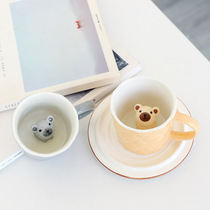 Cartoon bright animal coffee cup saucer handle bottom animal ceramic cup cute little fresh restaurant coffee cup