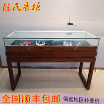 Solid Wood Jewelry Showcase Antique Emerald Counter Vintage Chinese Showroom Museum Boutique Glass Showcase