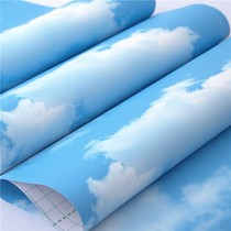 Ceiling sticker self-adhesive ceiling roof refurbished living room wall sticker Wall top decoration blue sky white cloud wallpaper