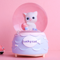 Cat crystal ball music box rotating automatic snow snow to send childrens birthday gifts Girls music box ornaments