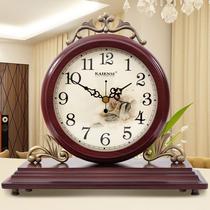 Solid wood clock European style double-sided clock table clock living room mute retro creative desktop ornaments large desktop sitting clock
