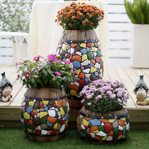 Creative mosaic flower pot Villa courtyard garden Garden Balcony decoration decorative ceramic large fleshy household flower tube