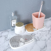 Cartoon styling cat diatomaceous earth soap box wash coaster coaster absorbent quick-drying diatom mud sink sink soap pad