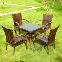 Outdoor table and chair Balcony small coffee table rattan chair Three-piece garden simple leisure combination Open-air wrought iron outdoor rattan