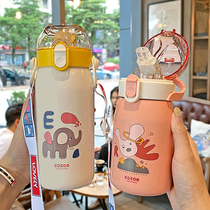 Baby water Cup sippy cup children thermos cup 316 food grade stainless steel strap kettle Primary School students duckbill Cup