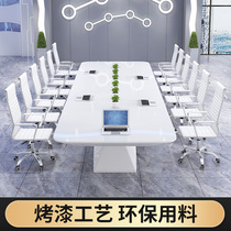 Eurasia Ther Large White Baking Varnish Conference Table Long Table Modern Negotiation Table Reception Desk Office Furniture Table And Chairs Combination