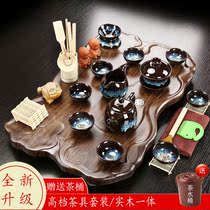 Chinese Kung Fu tea set Solid wood tea tray Household Dehua Ceramic ice crack Teapot Teacup Tea Ceremony gift set