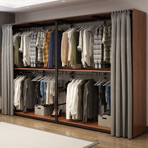 Walk-in Metal Cloakroom Shelf Iron Art Open Wardrobe Rack Solid Wood Cloister Stand Floor Bedroom Hanging Hanger