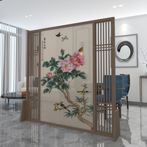 Chinese solid wood screen partition living room study office porch barrier simple rich peony flower and bird hollow seat screen