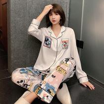 Net red ice snow silk spring autumn pajamas female summer long sleeve Mickey Korean cartoon cute Ice Silk Home suit