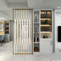 Nordic light luxury stainless steel screen partition Living room dining room Simple Wrought iron entrance hollow block home decoration