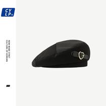 Ins Korean Simple Black Love Belt Beret Women Fashion Joker Retro Net Red Fashion Hat Navy Hat
