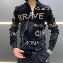 European station European goods high quality Tide brand half zipper collar velvet fashion sweater 2021 autumn and winter New Mens