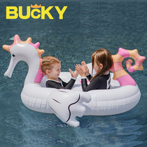 2021 New BUCKY double children swimming ring baby thick inflatable seahorse baby sitting ring mount sunshade