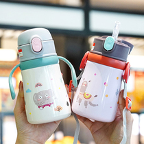 Childrens thermos cup 316 food grade infant drinking cup with straw handle baby water Cup kindergarten kettle