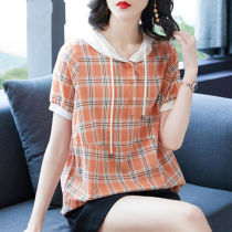 Cotton 2021 summer new hooded short sleeve T-shirt large size womens temperament Joker Korean loose fashion top