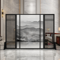 New Chinese screen entrance living room partition Solid wood grille Office teahouse occlusion mobile hollow decoration