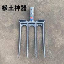 New one-piece four-tooth steel fork agricultural turning digging digging four-strand thickened coarse manganese steel fork loosening artifact