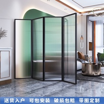 Simple Changhong tempered glass screen foldable mobile floor-to-ceiling decoration hole-free dining room living room Wrought iron partition