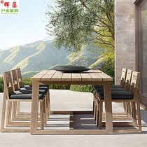 Nordic Outdoor Corrosion Resistant Solid Wood Table And Chairs Outdoor Patio Teak Wood Round Table Hotel Villa Terrace Casual Long Table Combinations