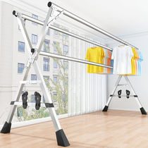 Clothes rack floor folding telescopic double rod type indoor drying quilt artifact hanging cool clothes rack Household balcony drying clothes rack