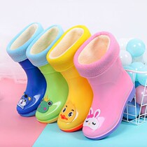 Fashion cartoon children rain shoes men and women water shoes plus velvet warm water boots Student Non-slip rain boots small children waterproof boots