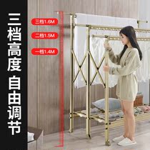 Household drying rack floor lifting folding telescopic double pole cool indoor mobile balcony outdoor large drying quilt rack