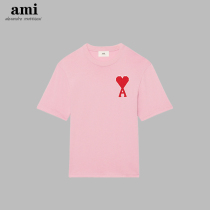 O) Lees New Preferential) Ami Paris pure cotton mosaic big love embroidery short sleeve T-shirt male and female