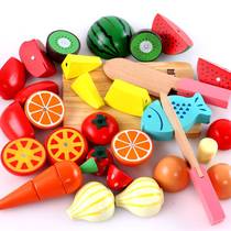 Wooden childrens magnetic can cut vegetables and fruits cut music toys simulation play house kitchen boy girl baby