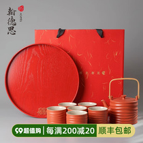 HCNTES High-end Tea Set Suit Home Ceramic Tea Cup Gift Box Creative Red Tea Set Wedding Companion Gift for New Year