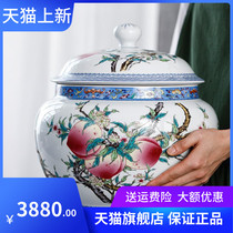 Jingdezhen ceramic storage jar with lid handmade pastel Chinese medicine jar dry goods grain multi-purpose grain can large capacity