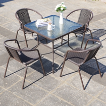 Outdoor table and chairs courtyard Leisure with umbrella combined open-air iron art outdoor balcony rattan chair Three sets waterproof sunscreen