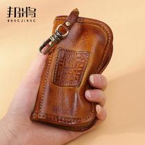 Handmade Head Layer Bull Leather Key Bag Men Genuine Leather Large Capacity Waist Hanging Car Key Bag Card Bag Lock Spoon Wrap