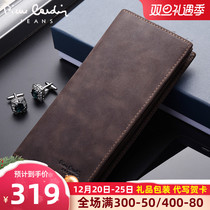 Pierre Cardin mens retro wallet mens long leather light luxury pure cowhide pocketbook new long clip tide