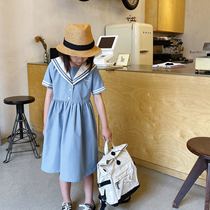 Girls' Navy collar dress 2020 summer new school style, pure cotton children's skirt, children's fashion