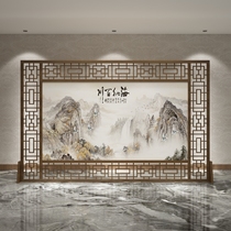 New Chinese screen partition living room hotel office porch solid wood Fabric mobile seat screen Hai Baichuan landscape