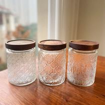 Vintage begonia pattern glass sealed jar storage jar kitchen home dried fruit snack large capacity storage storage jar