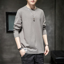 2020 new spring ins Korean solid color long sleeve t-shirt men's loose trend cotton bottoming shirt men's short sleeve clothes